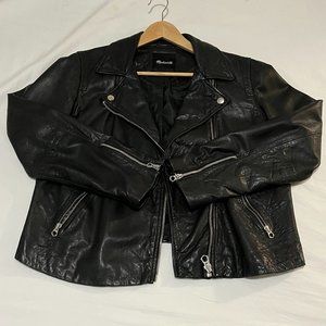 Madewell Washed Leather Motorcycle Jacket - Black XL